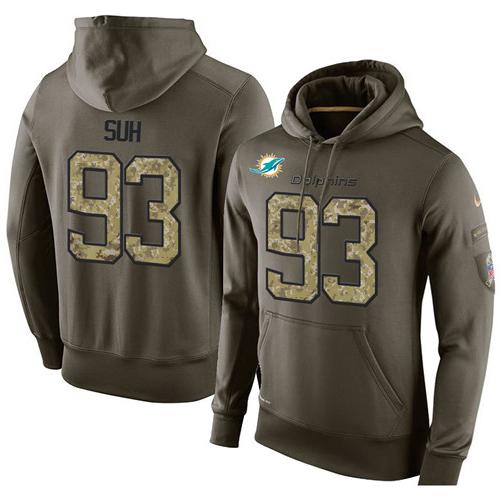 NFL Men's Nike Miami Dolphins #93 Ndamukong Suh Stitched Green Olive Salute To Service KO Performance Hoodie - Click Image to Close